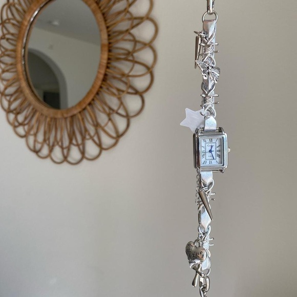 Y2K Silver Watch Clock Choker Metal butterfly star heart whimsical Necklace - Picture 3 of 6